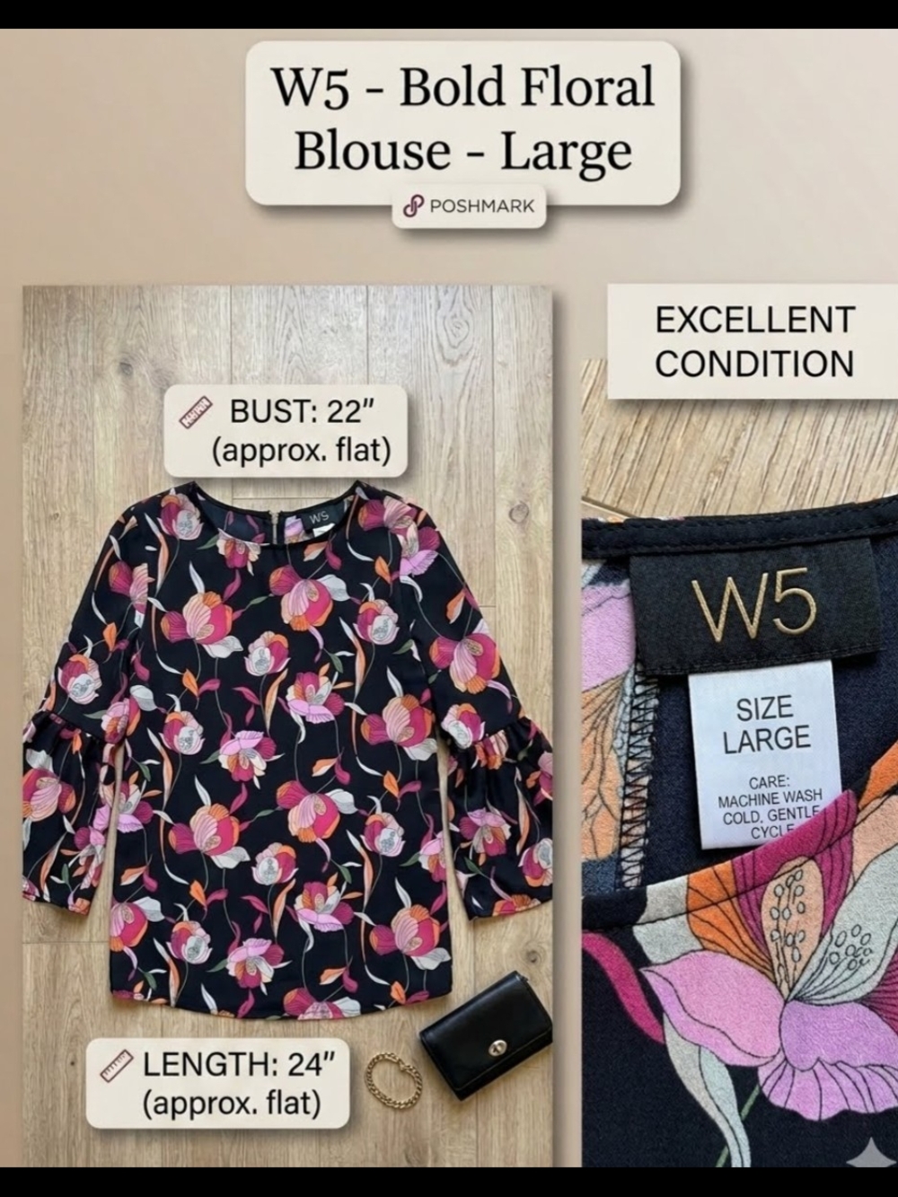 W5 Floral Blouse with Pink & Orange Blooms - Large